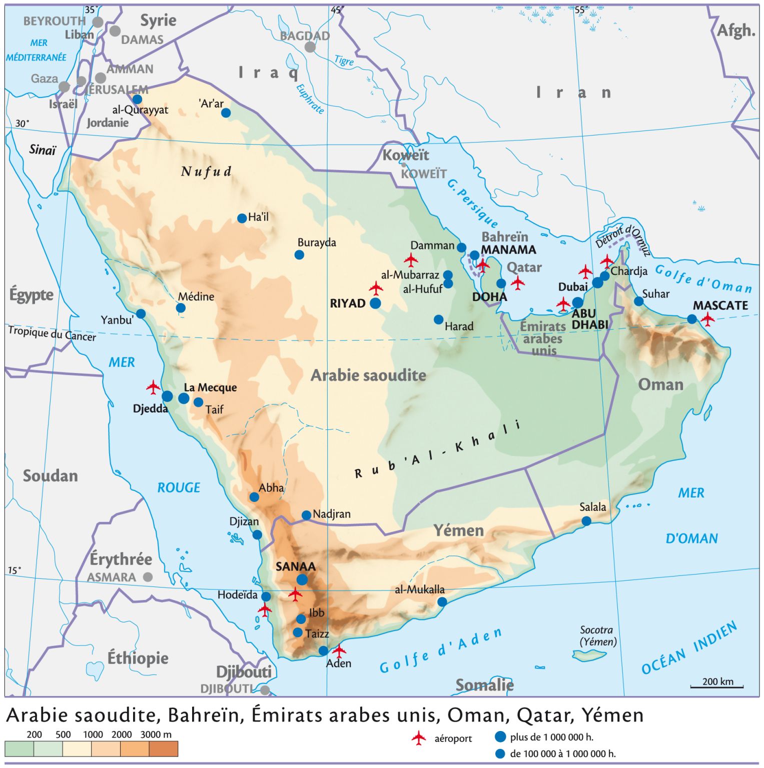 Arabie Saoudite, Bahreïn, Émirats arabes unis, Oman, Qatar, Yémen