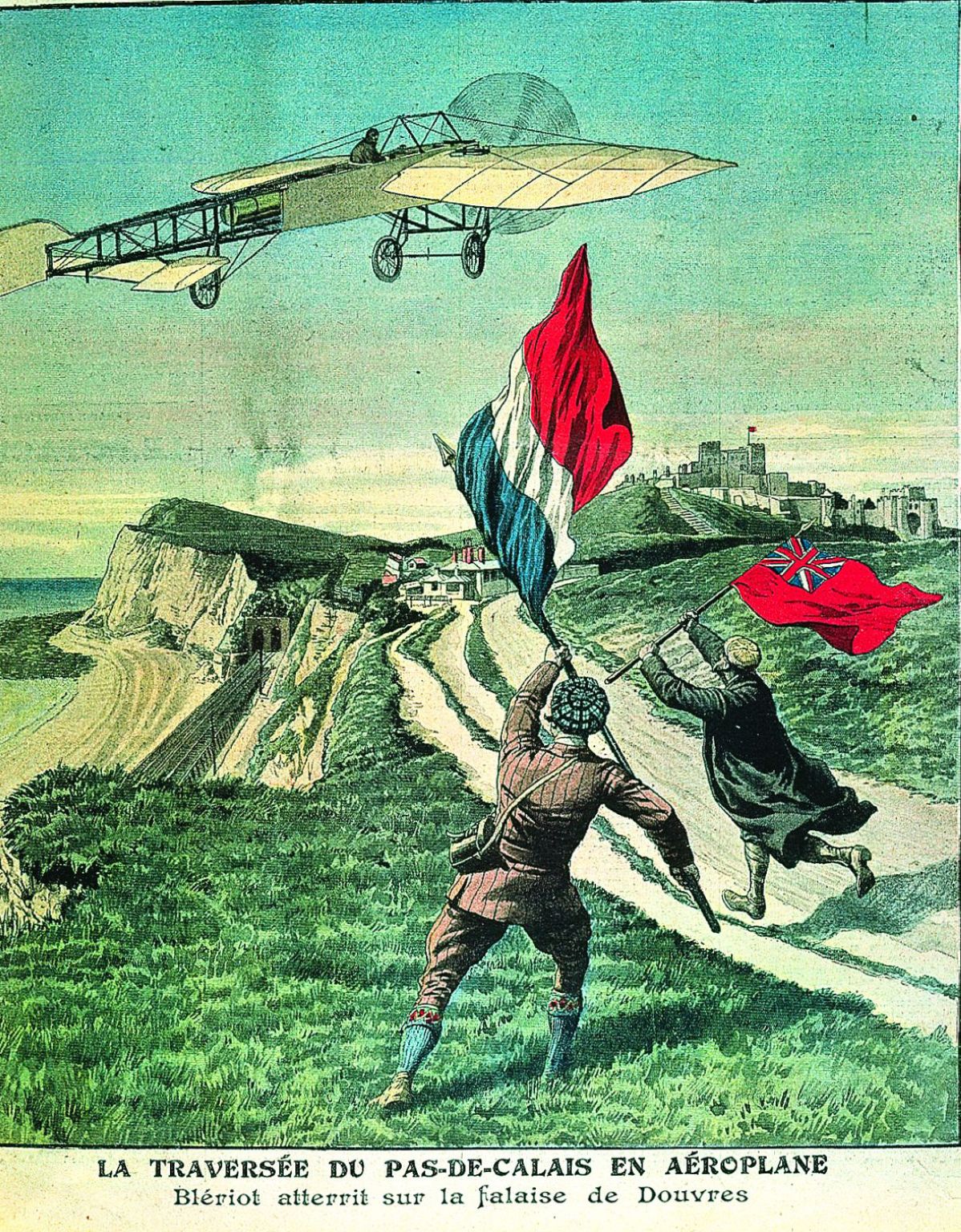 traversée du pas de Calais par Louis Blériot (arrivée à Douvres le 25 juillet 1909)